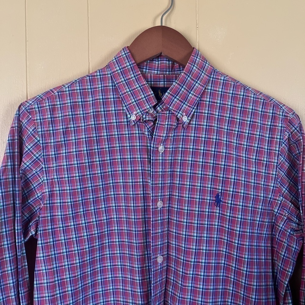 Ralph Lauren Shirt Mens Small Pink Blue  Plaid Button Down Long Sleeve.